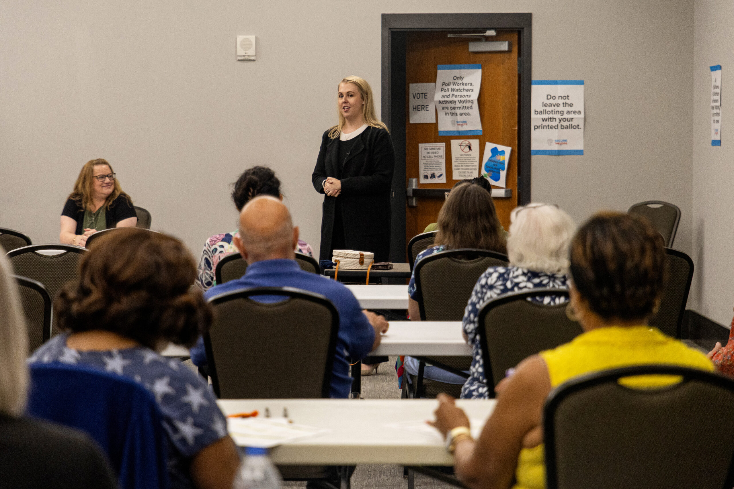 Cobb County Elections Director Tate Fall speaks to poll managers during a training in Marietta, Ga., on Thursday, June 27, 2024. (Peggy Dodd/News21)