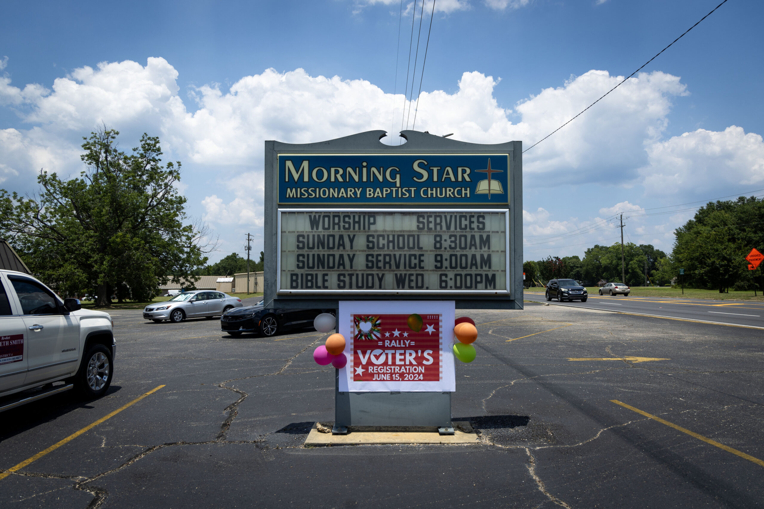 Morning Star Missionary Baptist Church holds a voter registration rally in Monroeville, Ala., on June 15, 2024. (Photo by Jordan Moore/News21)